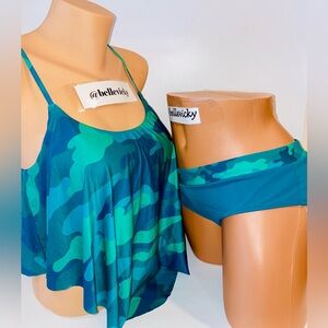 🆕Coco Reef Sumer Jade Green Camo Tankini Size Med Bottom missing Tag E160